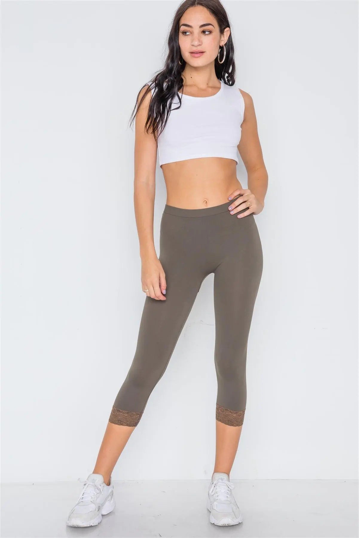 Olive Sports Yoga Seamless Stretchy Leggings with Lace Detail