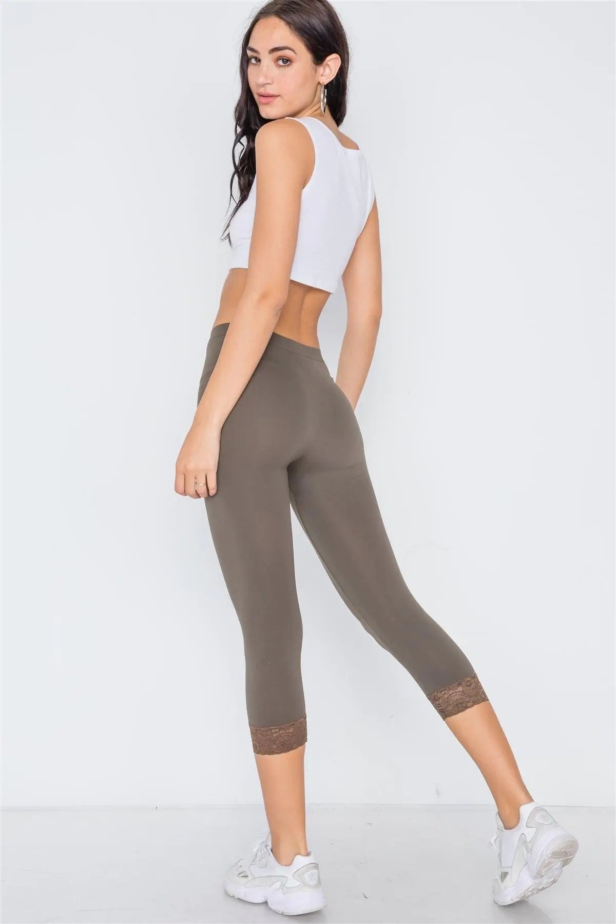 Olive Sports Yoga Seamless Stretchy Leggings with Lace Detail